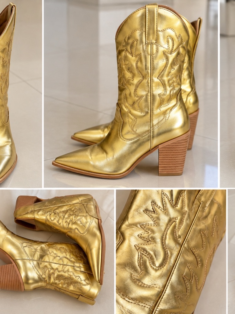 Amazon Metallic Gold Western Block Heel Boots